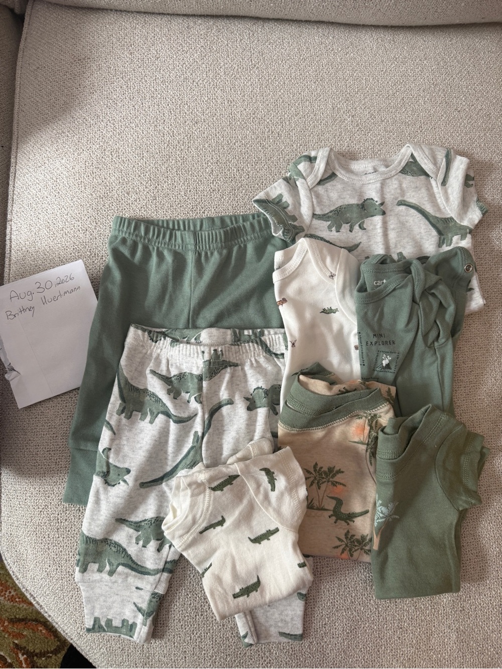 Carter's Green & Cream Dinosaur Pajama Set for Kids